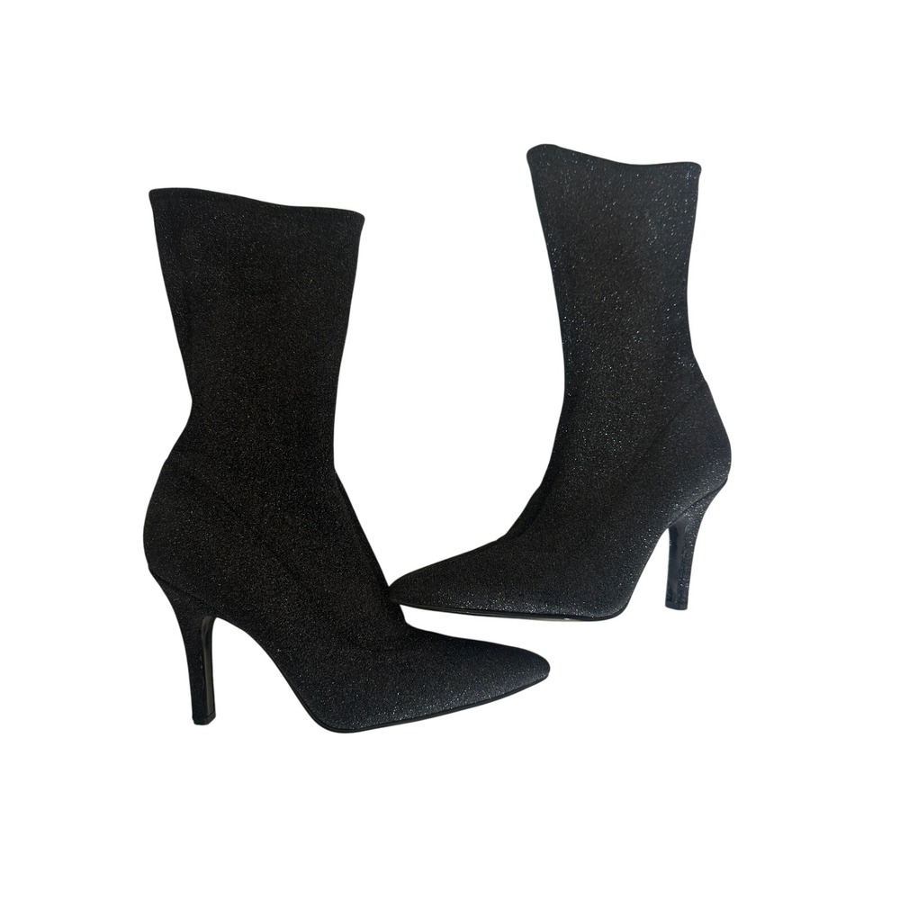 Marc Fisher LTD Black‎ Glitter Sock Boots Pointed Toe Stiletto Ankle Booties 9M